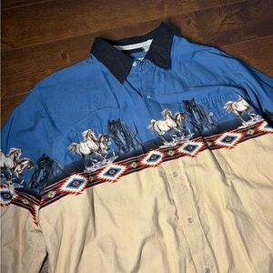 Western Horse Print Button-Up Shirt